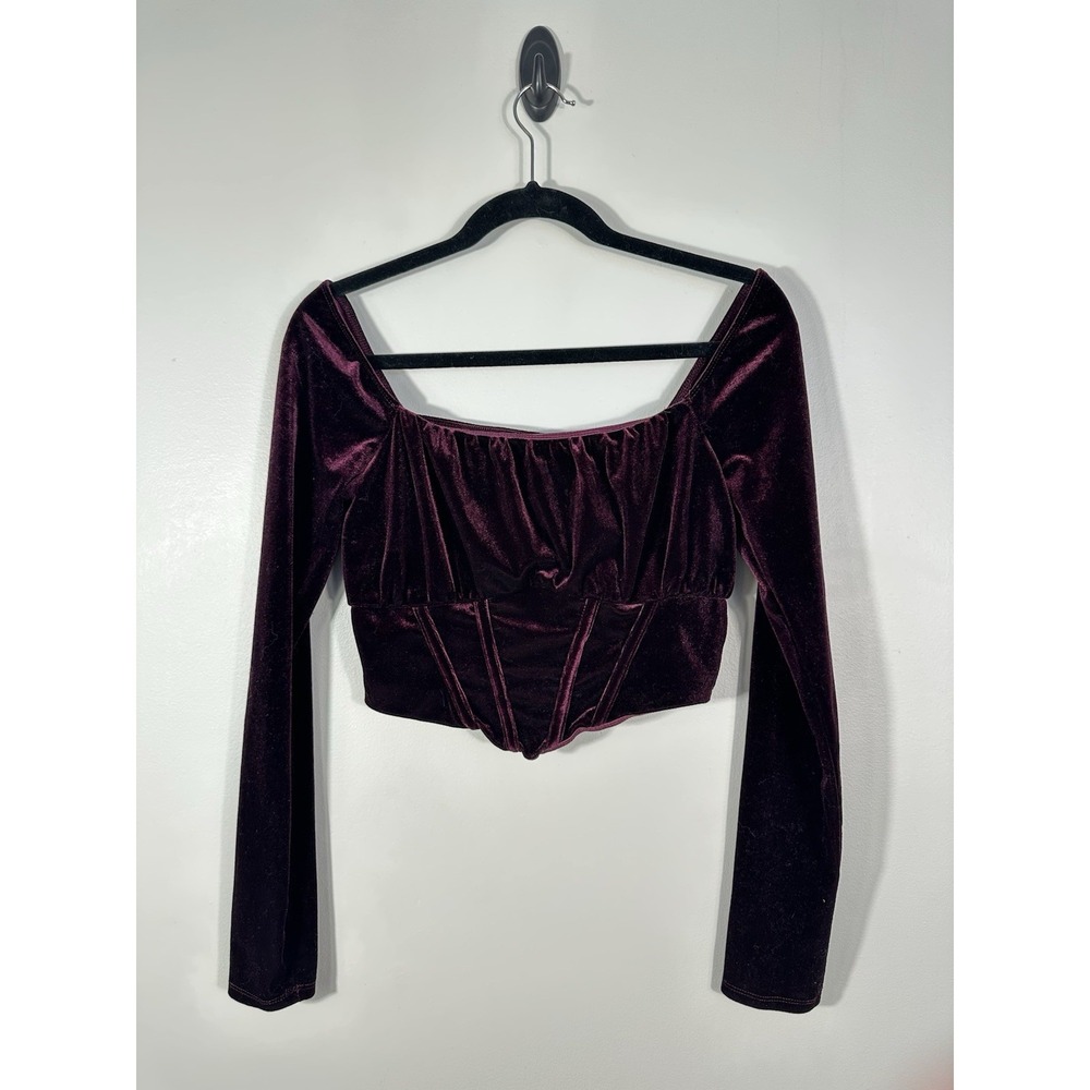 Mixed Threads Top‎ Womens Medium Purple Velvet Corset Whimsigoth Long Sleeve Y2K